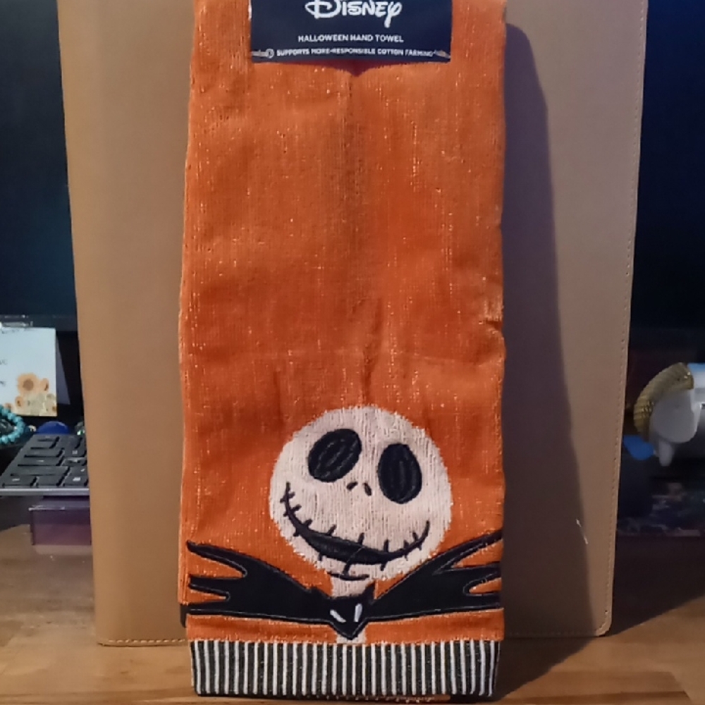 Disney Orange Hand Towel with Jack Skellington Design